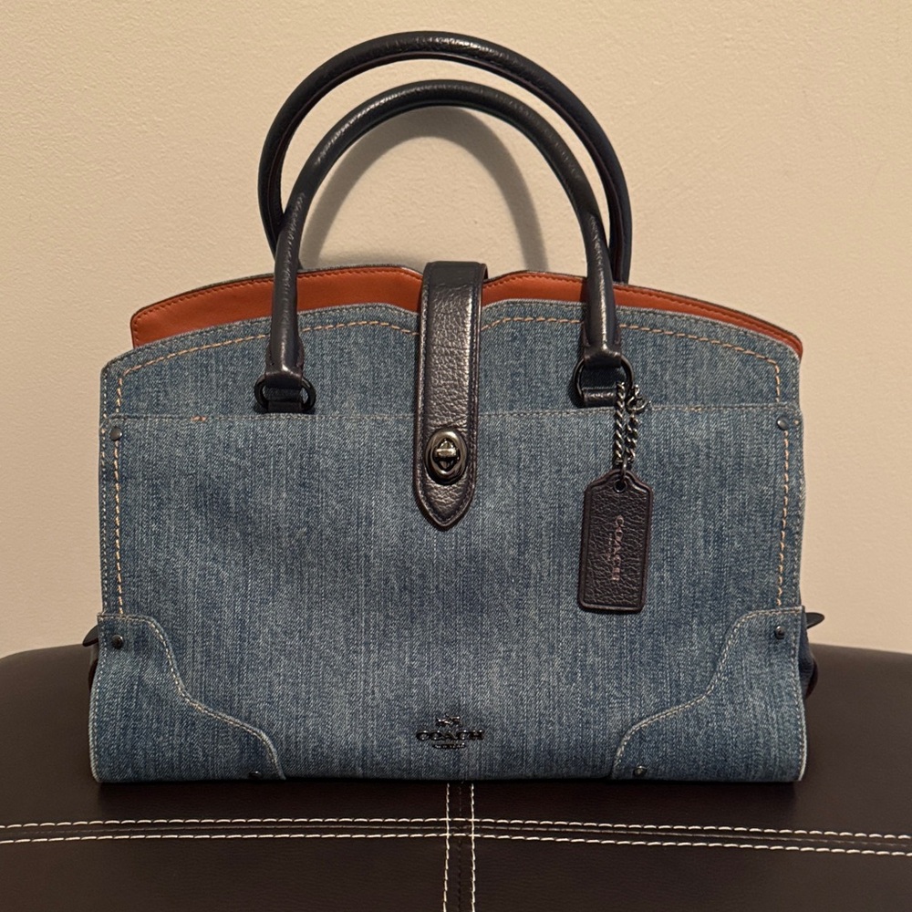 Coach Blue Denim and Brown Leather Satchel